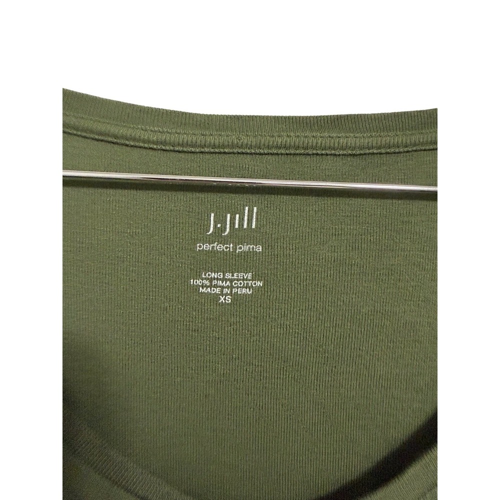 J. Jill Perfect Pima Long Sleeve V-Neck T-Shirt Olive Green XS Cotton Top - Picture 3 of 9